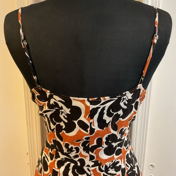 ☀️Leith Linen Stretch Blend Floral Tie Cutout Flared Jumpsuit Tan/White/Black M - Picture 9 of 9